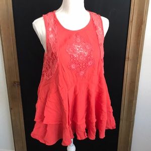 Free People Coral Lace Sleeveless Swing Top